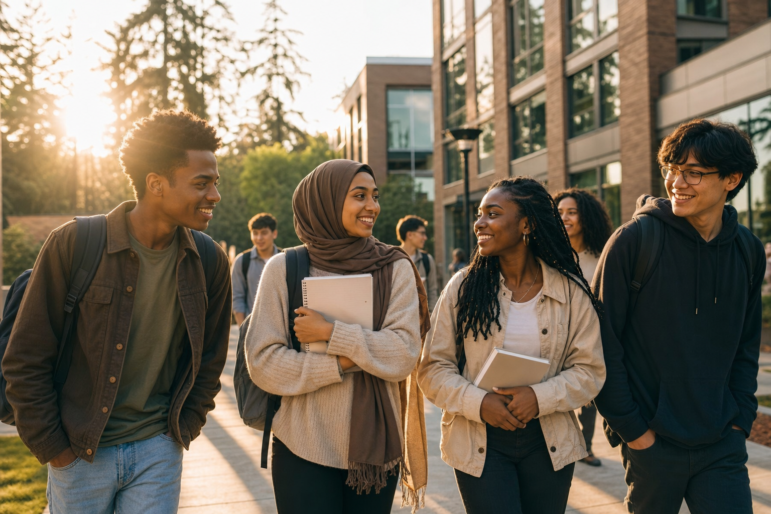 Students at community college campus