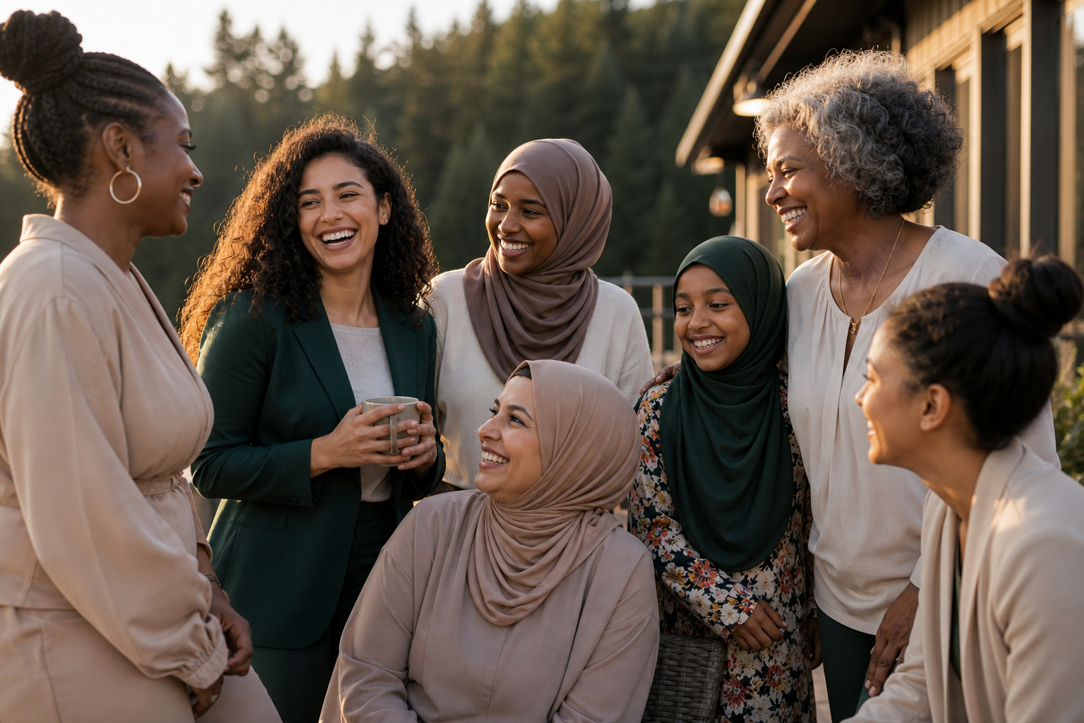 Diverse group of women gathered in supportive community conversation